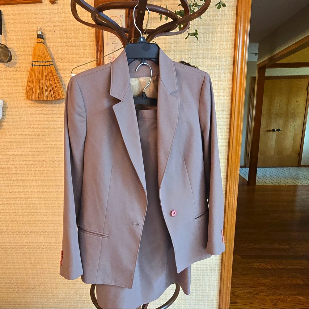 Worthington Gray 2pc Skirt Suit Set Lined Long Sleeve Notch Lapel M/L